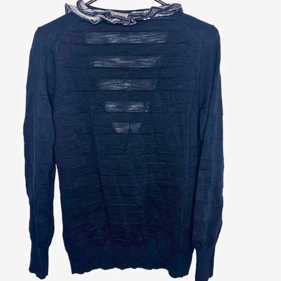 Banana Republic Navy Blue Knit Ruffle Cardigan EUC Size Medium - Picture 3 of 3